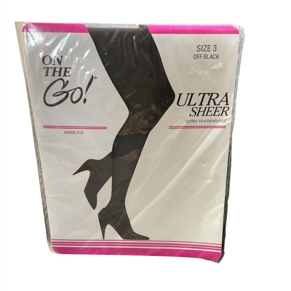 On The Go! Ultra Sheer Pantyhose Size 3 Off Black Sheer Toe Made in USA NEW